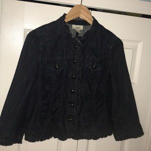 Loft denim cropped military jacket, ruffle hem sz8